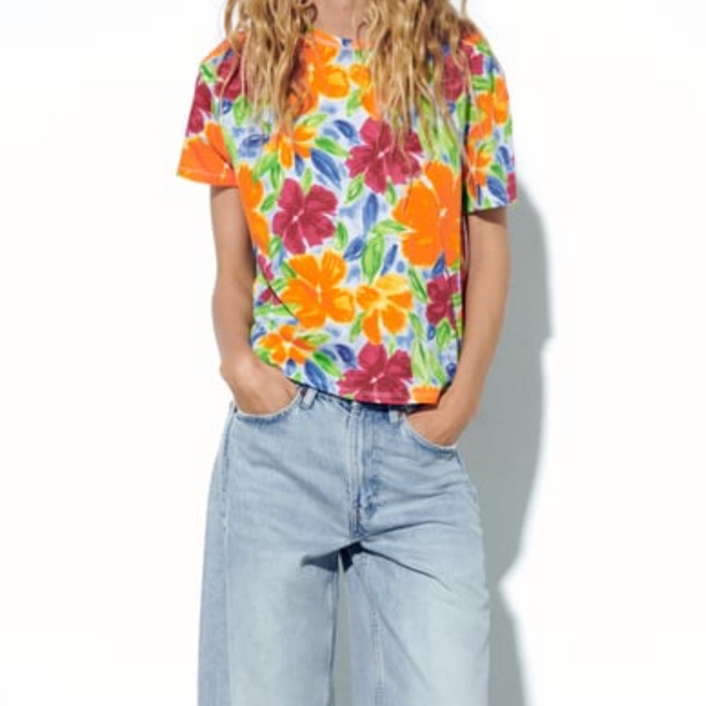 Vibrant colored flower printed top from Zara